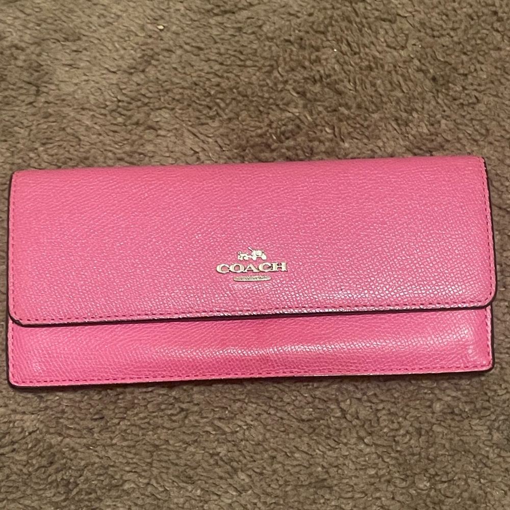 Coach Pink Saffiano Leather long Wallet